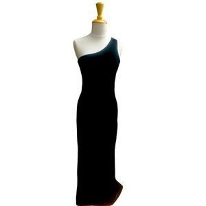 Vintage, Roberta, one shoulder, long black velvet dress